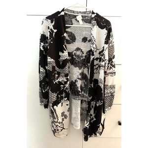 Chico's Patterned Black White Duster Cardigan